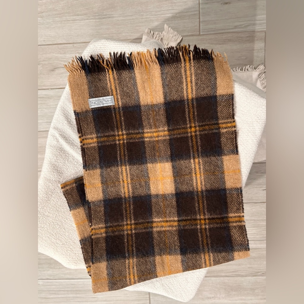 Halston vintage scarf - tan and brown plaid